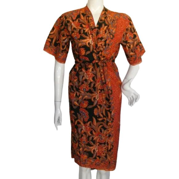 Lightweight ROBE, S, Handmade, Wrap front, Mediterranean Print, Sash - Picture 1 of 8